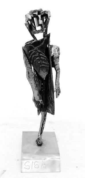 KRIEGER, Eisenskulptur, 60 cm hoch, 15 cm breit, 24 cm tief